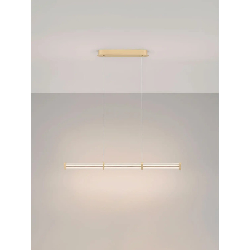Lampa wisząca podłużna modern Modena LED 2700K 88cm przeźroczysty akryl / szczotkowane złoto