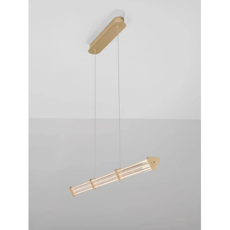 Lampa wisząca podłużna modern Modena LED 2700K 88cm przeźroczysty akryl / szczotkowane złoto