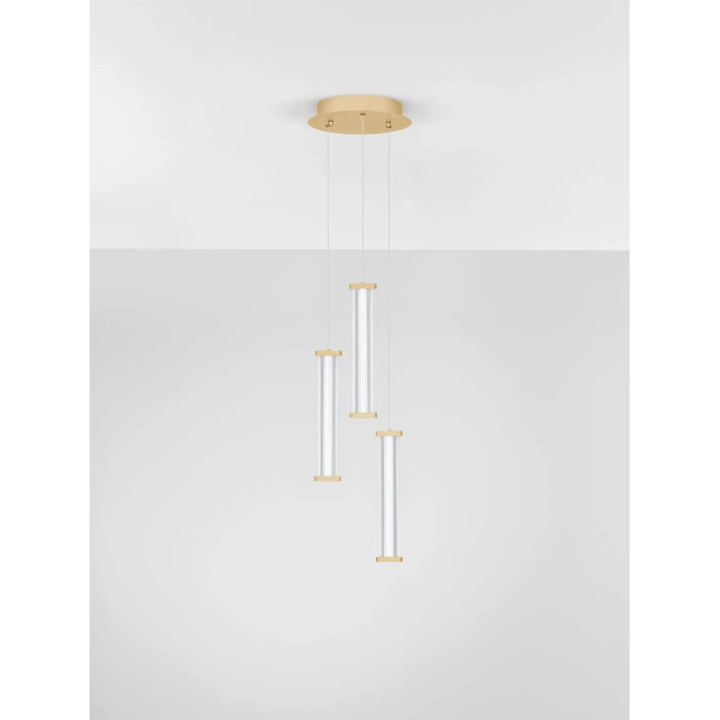 Lampa wisząca modern 3 punktowa Modena LED 3000K 25cm przeźroczysty akryl / szczotkowane złoto
