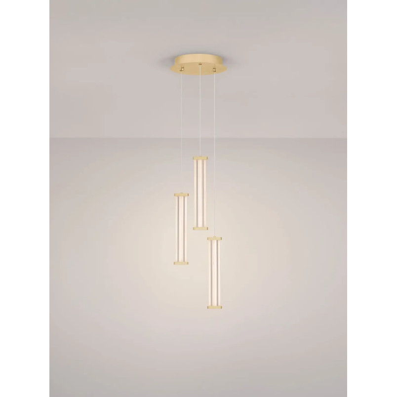 Lampa wisząca modern 3 punktowa Modena LED 3000K 25cm przeźroczysty akryl / szczotkowane złoto