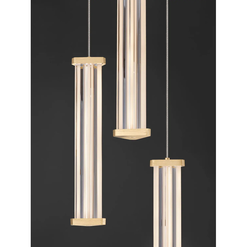 Lampa wisząca modern 3 punktowa Modena LED 2700K 25cm przeźroczysty akryl / szczotkowane złoto