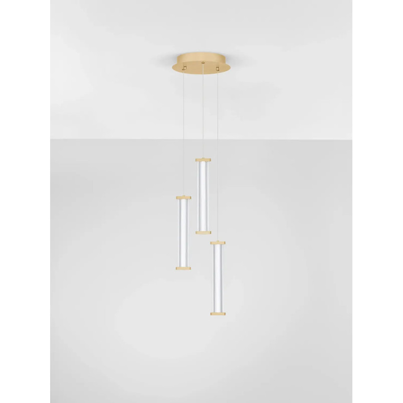 Lampa wisząca modern 3 punktowa Modena LED 2700K 25cm przeźroczysty akryl / szczotkowane złoto