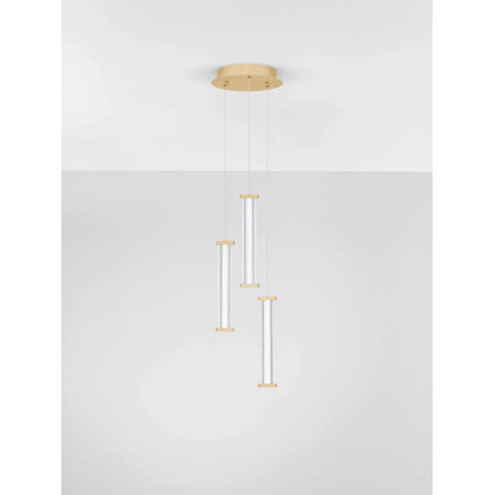 Lampa wisząca modern 3 punktowa Modena LED 2700K 25cm przeźroczysty akryl / szczotkowane złoto