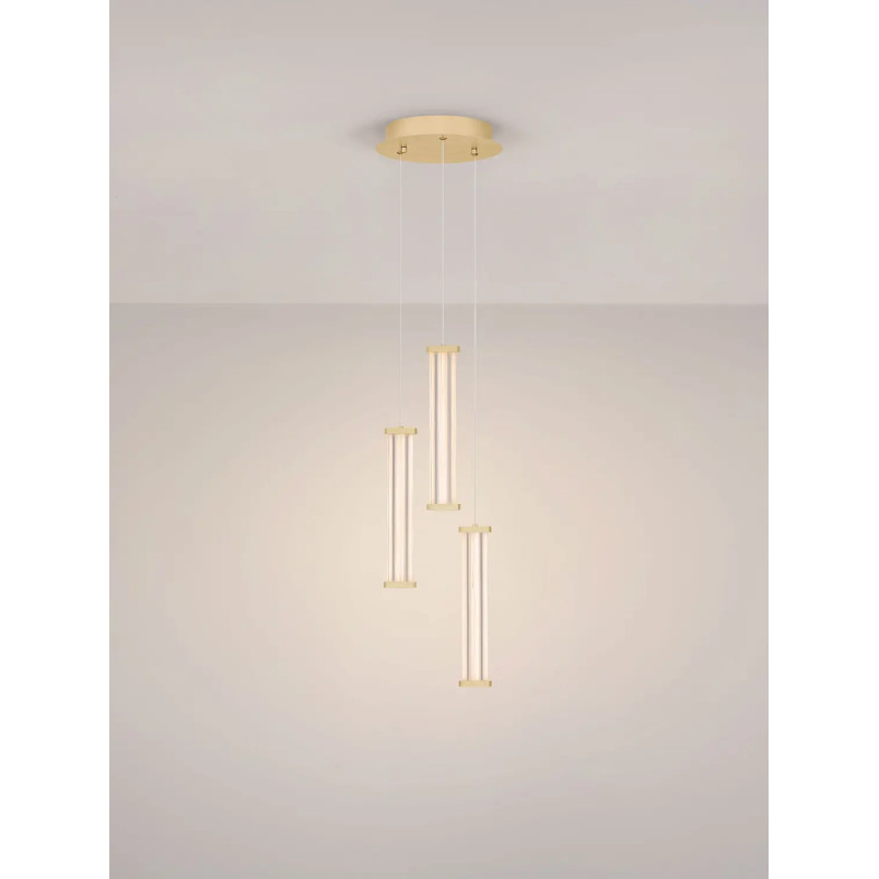 Lampa wisząca modern 3 punktowa Modena LED 2700K 25cm przeźroczysty akryl / szczotkowane złoto