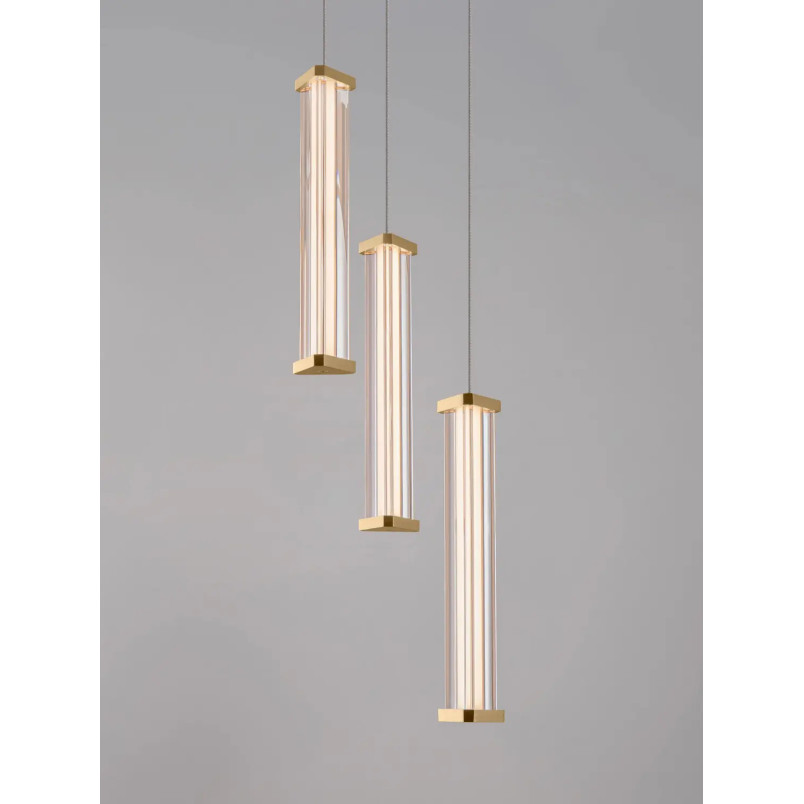 Lampa wisząca modern 3 punktowa Modena LED 2700K 25cm przeźroczysty akryl / szczotkowane złoto