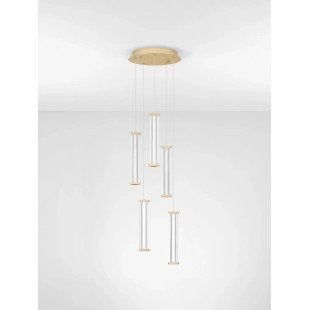 Lampa wisząca modern 5 punktowa Modena LED 3000K 32cm przeźroczysty akryl / szczotkowane złoto