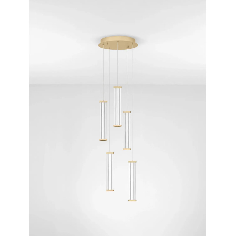 Lampa wisząca modern 5 punktowa Modena LED 3000K 32cm przeźroczysty akryl / szczotkowane złoto