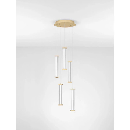 Lampa wisząca modern 5 punktowa Modena LED 3000K 32cm przeźroczysty akryl / szczotkowane złoto