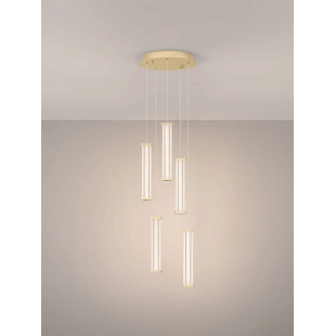 Lampa wisząca modern 5 punktowa Modena LED 3000K 32cm przeźroczysty akryl / szczotkowane złoto