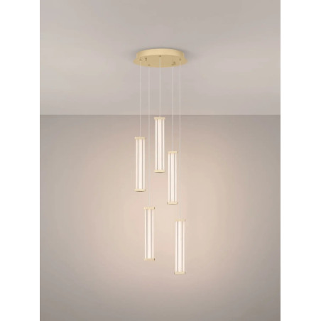 Lampa wisząca modern 5 punktowa Modena LED 3000K 32cm przeźroczysty akryl / szczotkowane złoto