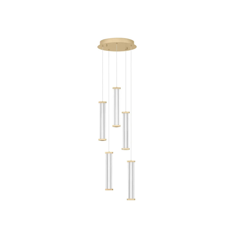 Lampa wisząca modern 5 punktowa Modena LED 2700K 32cm przeźroczysty akryl / szczotkowane złoto