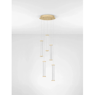 Lampa wisząca modern 5 punktowa Modena LED 2700K 32cm przeźroczysty akryl / szczotkowane złoto