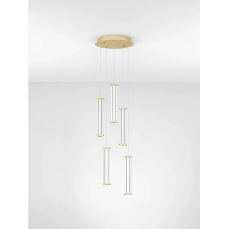 Lampa wisząca modern 5 punktowa Modena LED 2700K 32cm przeźroczysty akryl / szczotkowane złoto