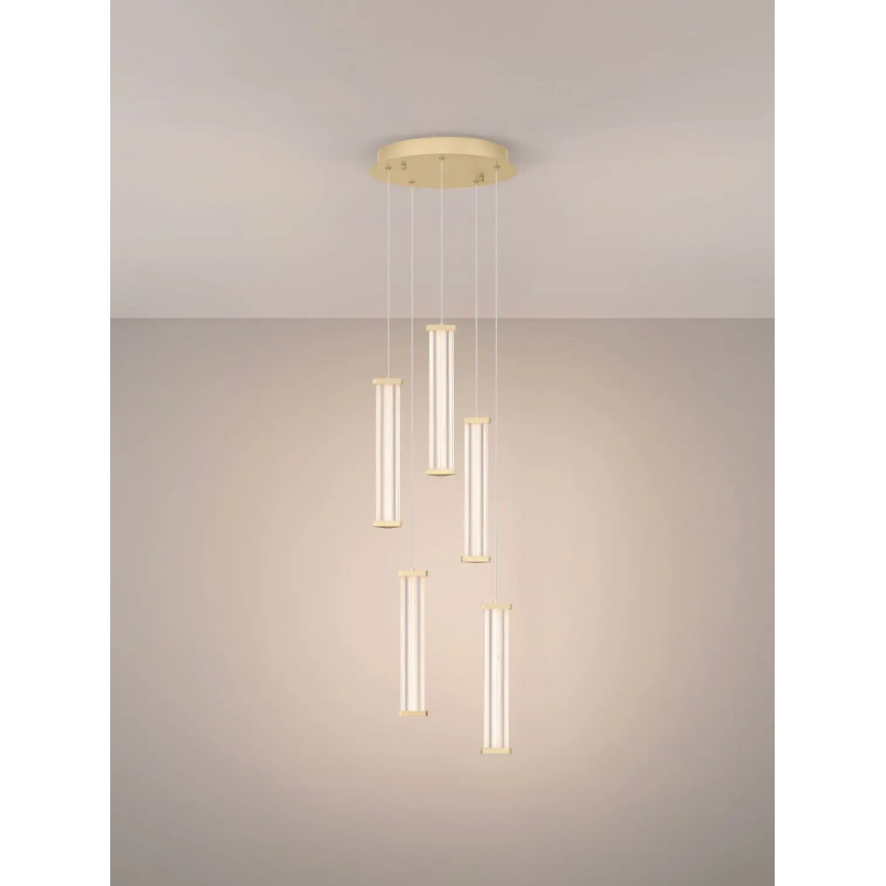 Lampa wisząca modern 5 punktowa Modena LED 2700K 32cm przeźroczysty akryl / szczotkowane złoto