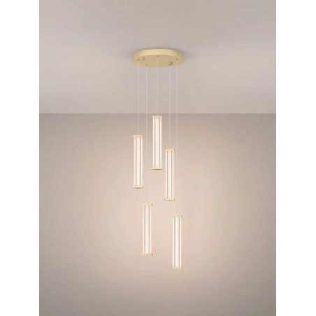 Lampa wisząca modern 5 punktowa Modena LED 2700K 32cm przeźroczysty akryl / szczotkowane złoto