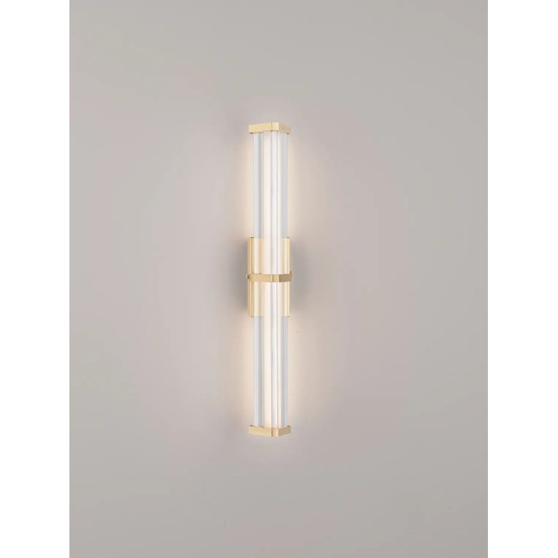 Kinkiet pionowy modern Modena 46cm LED 3000K IP44 przeźroczysty akryl / szczotkowane złoto