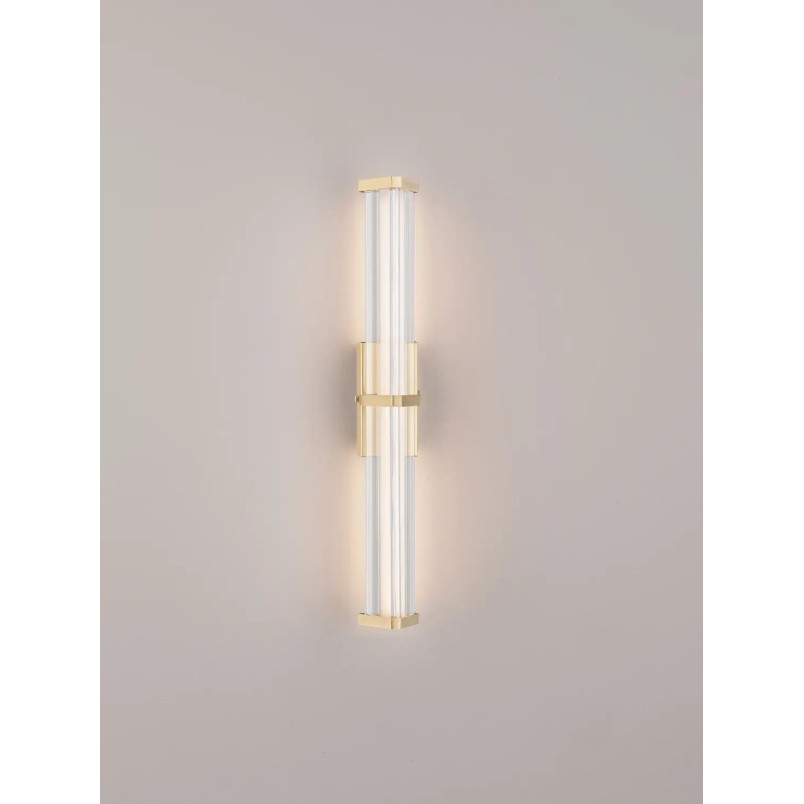 Kinkiet pionowy modern Modena 46cm LED 2700K IP44 przeźroczysty akryl / szczotkowane złoto