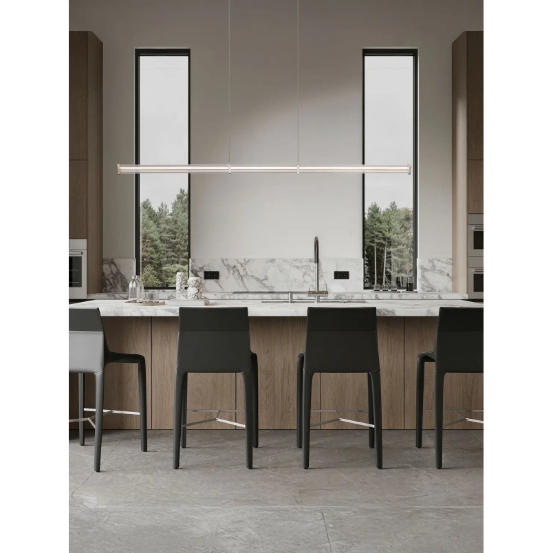 Lampa wisząca podłużna modern Modena LED 3000K 151cm przeźroczysty akryl / satynowy nikiel / czarny