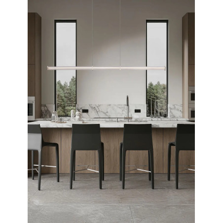 Lampa wisząca podłużna modern Modena LED 3000K 151cm przeźroczysty akryl / satynowy nikiel / czarny
