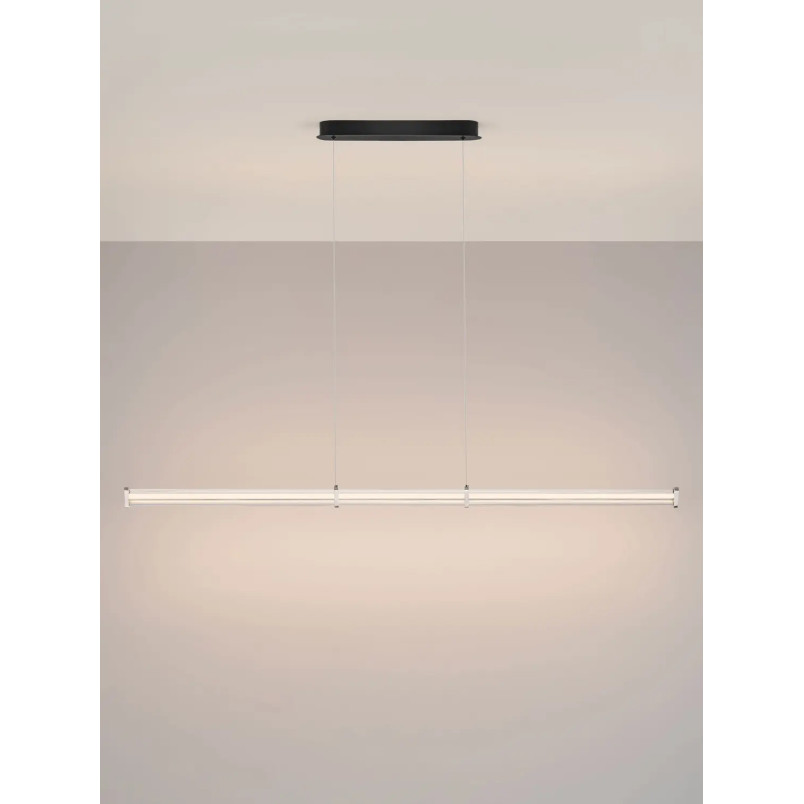 Lampa wisząca podłużna modern Modena LED 3000K 151cm przeźroczysty akryl / satynowy nikiel / czarny