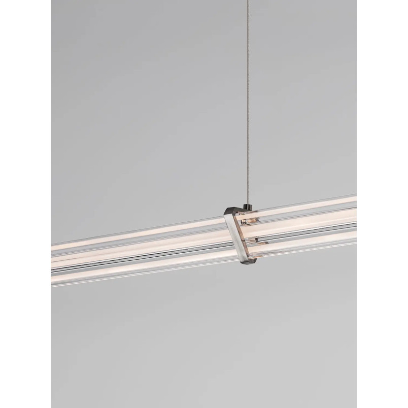 Lampa wisząca podłużna modern Modena LED 3000K 151cm przeźroczysty akryl / satynowy nikiel / czarny