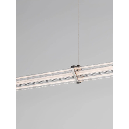 Lampa wisząca podłużna modern Modena LED 3000K 151cm przeźroczysty akryl / satynowy nikiel / czarny
