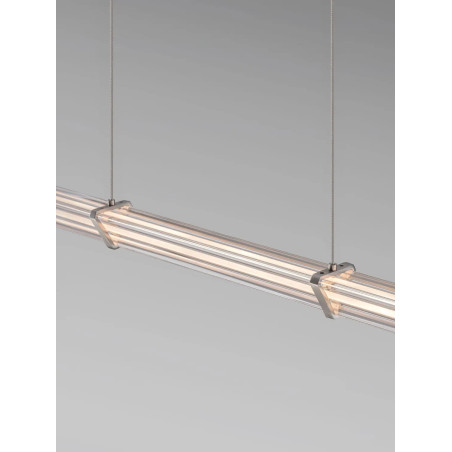 Lampa wisząca podłużna modern Modena LED 2700K 151cm przeźroczysty akryl / satynowy nikiel / czarny