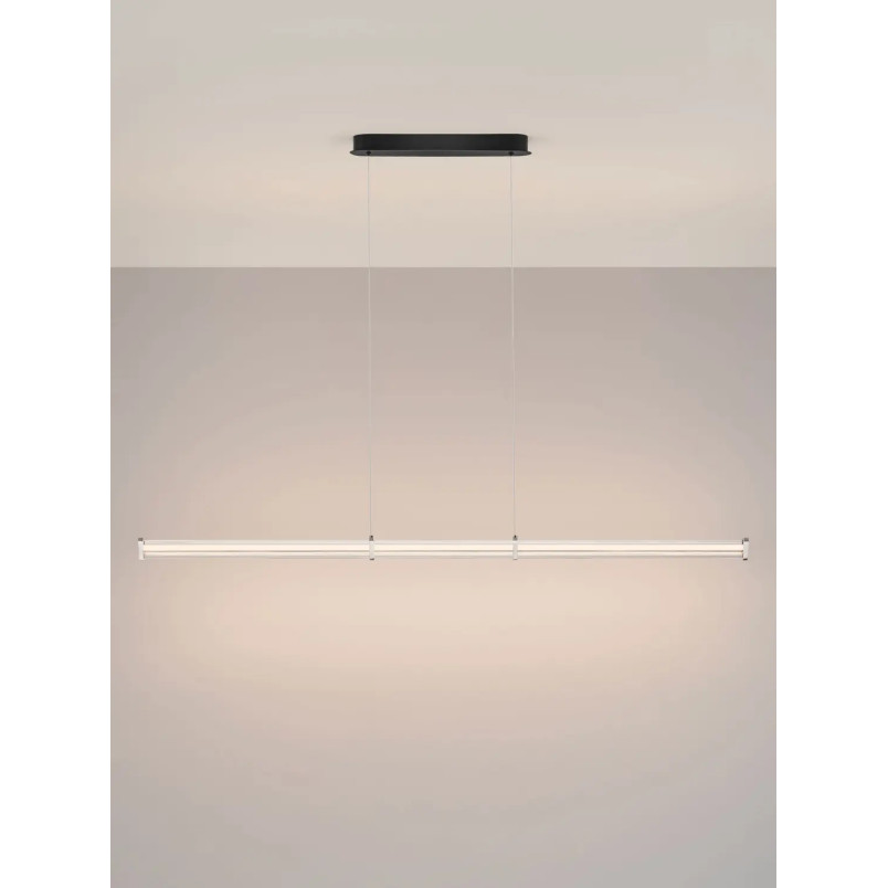 Lampa wisząca podłużna modern Modena LED 2700K 151cm przeźroczysty akryl / satynowy nikiel / czarny
