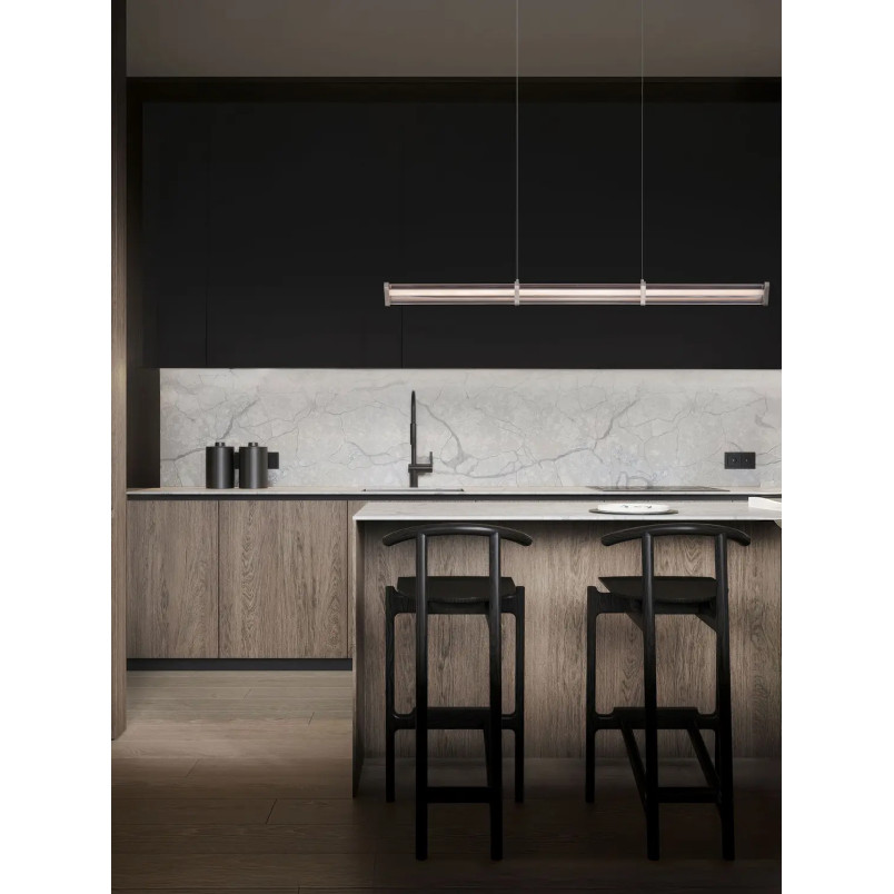 Lampa wisząca podłużna modern Modena LED 3000K 88cm przeźroczysty akryl / satynowy nikiel / czarny