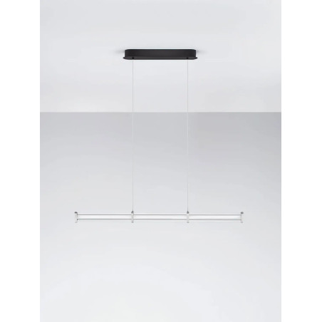 Lampa wisząca podłużna modern Modena LED 3000K 88cm przeźroczysty akryl / satynowy nikiel / czarny
