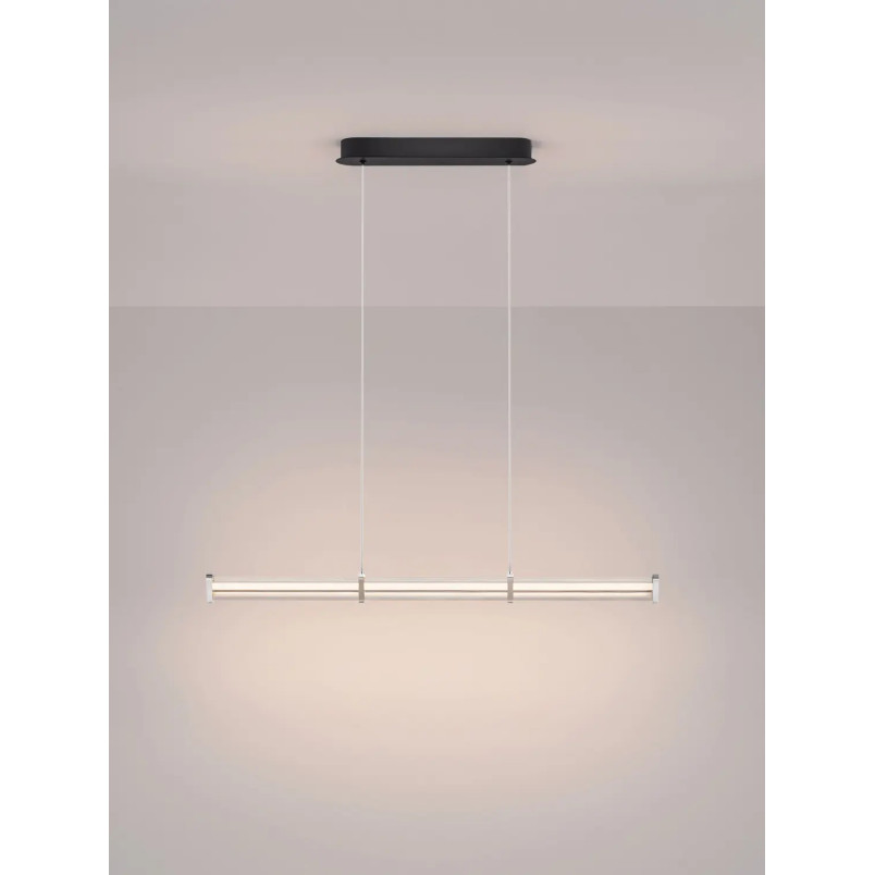 Lampa wisząca podłużna modern Modena LED 3000K 88cm przeźroczysty akryl / satynowy nikiel / czarny
