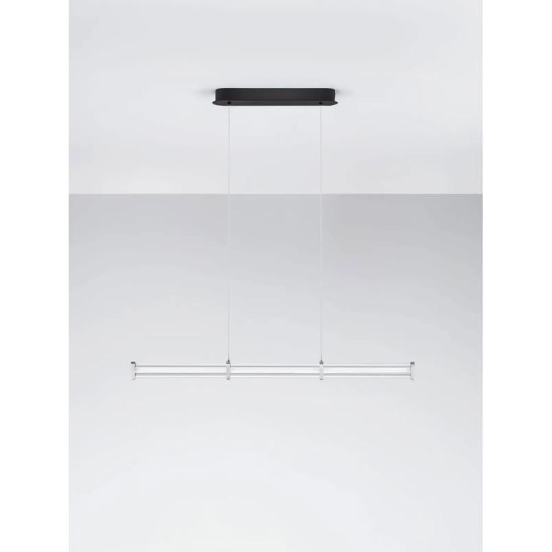 Lampa wisząca podłużna modern Modena LED 2700K 88cm przeźroczysty akryl / satynowy nikiel / czarny