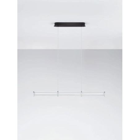 Lampa wisząca podłużna modern Modena LED 2700K 88cm przeźroczysty akryl / satynowy nikiel / czarny