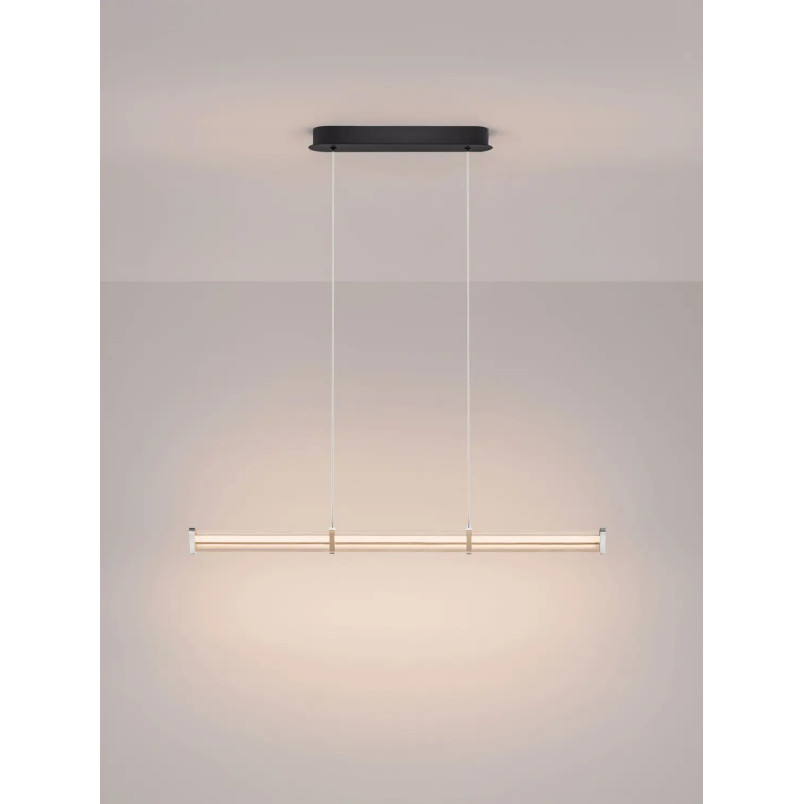 Lampa wisząca podłużna modern Modena LED 2700K 88cm przeźroczysty akryl / satynowy nikiel / czarny