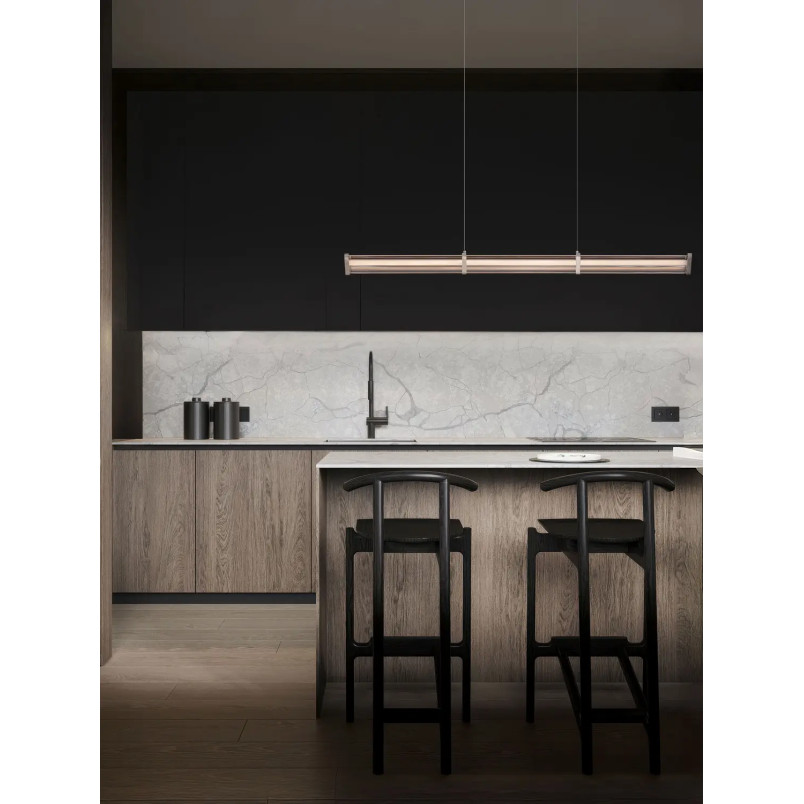 Lampa wisząca podłużna modern Modena LED 2700K 88cm przeźroczysty akryl / satynowy nikiel / czarny