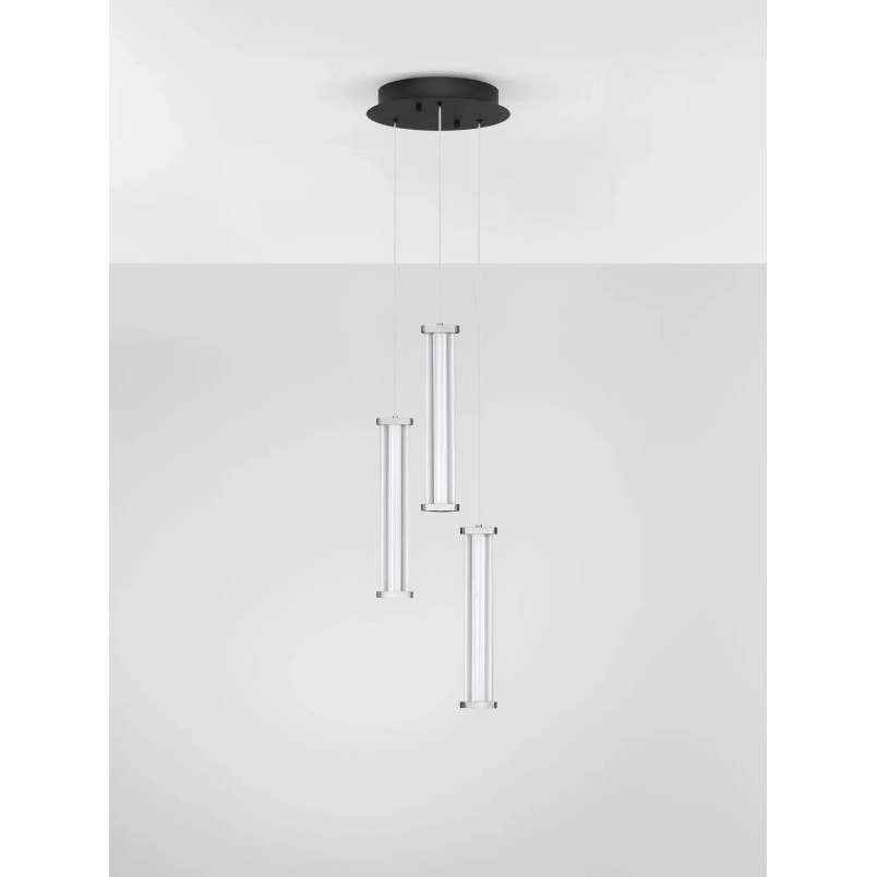 Lampa wisząca modern 3 punktowa Modena LED 3000K 25cm przeźroczysty akryl / satynowy nikiel / czarny