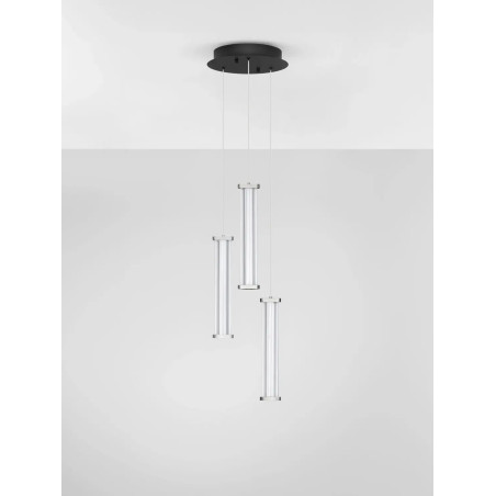 Lampa wisząca modern 3 punktowa Modena LED 3000K 25cm przeźroczysty akryl / satynowy nikiel / czarny