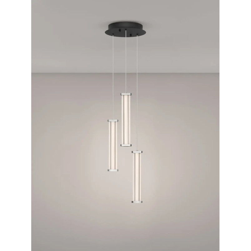 Lampa wisząca modern 3 punktowa Modena LED 3000K 25cm przeźroczysty akryl / satynowy nikiel / czarny