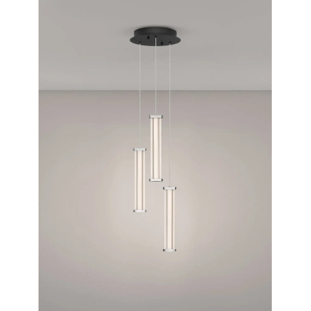 Lampa wisząca modern 3 punktowa Modena LED 3000K 25cm przeźroczysty akryl / satynowy nikiel / czarny