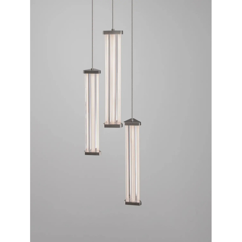 Lampa wisząca modern 3 punktowa Modena LED 3000K 25cm przeźroczysty akryl / satynowy nikiel / czarny