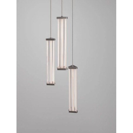 Lampa wisząca modern 3 punktowa Modena LED 3000K 25cm przeźroczysty akryl / satynowy nikiel / czarny