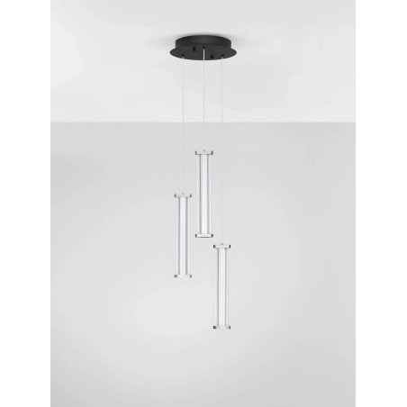 Lampa wisząca modern 3 punktowa Modena LED 2700K 25cm przeźroczysty akryl / satynowy nikiel / czarny