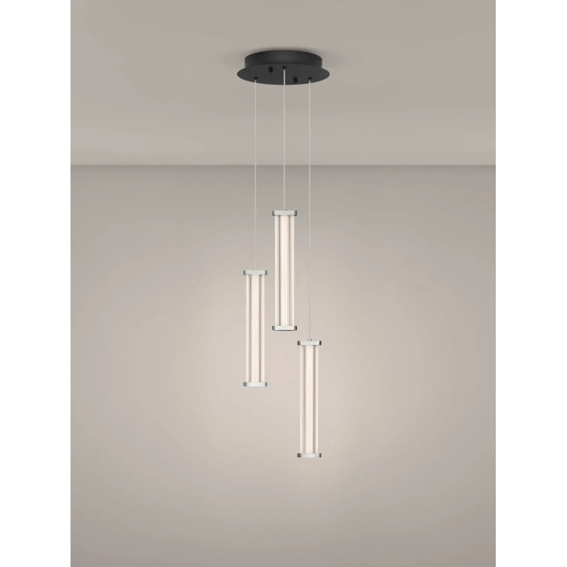 Lampa wisząca modern 3 punktowa Modena LED 2700K 25cm przeźroczysty akryl / satynowy nikiel / czarny