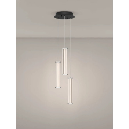 Lampa wisząca modern 3 punktowa Modena LED 2700K 25cm przeźroczysty akryl / satynowy nikiel / czarny