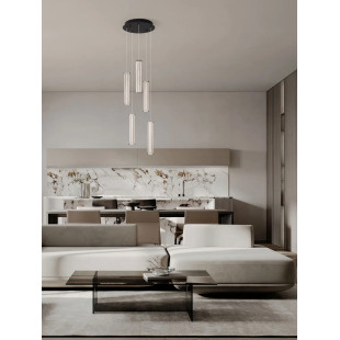 Lampa wisząca modern 5 punktowa Modena LED 3000K 32cm przeźroczysty akryl / satynowy nikiel / czarny