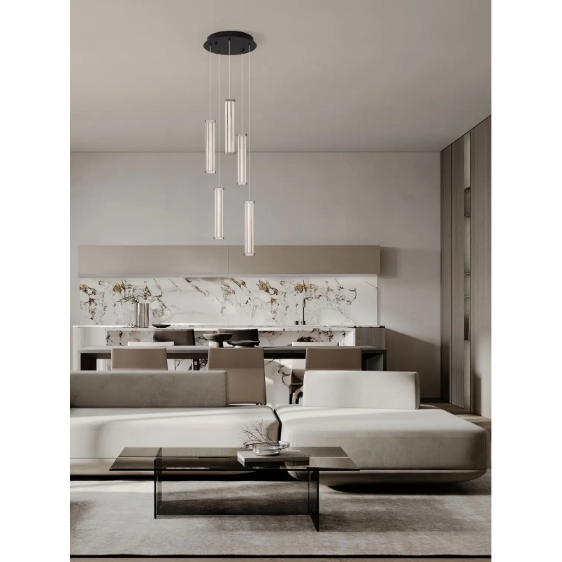 Lampa wisząca modern 5 punktowa Modena LED 3000K 32cm przeźroczysty akryl / satynowy nikiel / czarny