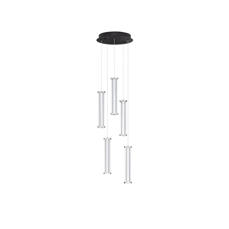Lampa wisząca modern 5 punktowa Modena LED 3000K 32cm przeźroczysty akryl / satynowy nikiel / czarny