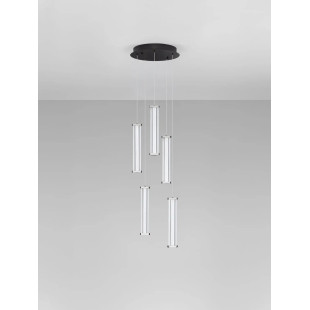 Lampa wisząca modern 5 punktowa Modena LED 3000K 32cm przeźroczysty akryl / satynowy nikiel / czarny