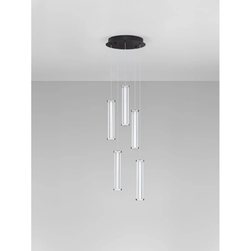 Lampa wisząca modern 5 punktowa Modena LED 3000K 32cm przeźroczysty akryl / satynowy nikiel / czarny