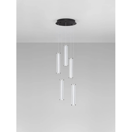 Lampa wisząca modern 5 punktowa Modena LED 3000K 32cm przeźroczysty akryl / satynowy nikiel / czarny